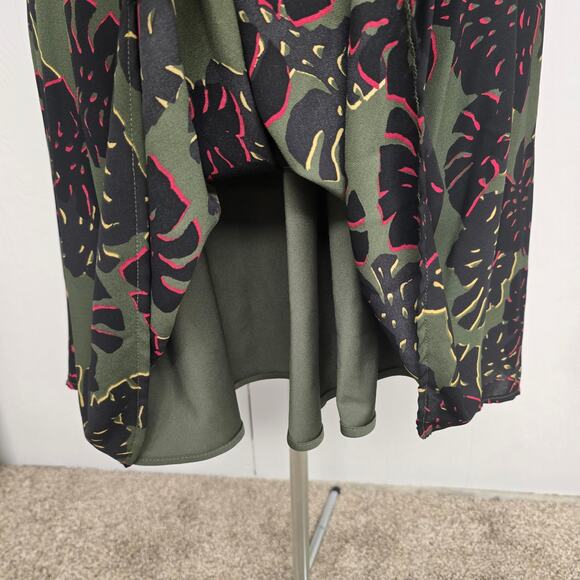 Women's Tahari Olive Black Abstract Floral A-Line Self Tie Dress | Size 16 - Picture 7 of 12